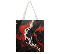 JTKBNVM Black And Red Marble Canvas Tote Bag with Handles Reversible Reusable Grocery Bags Foldable Carry on Tote Purse Casual Everyday Shoulder Handbag for Shopping Work Beach Market