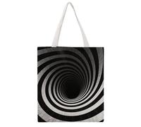JTKBNVM Black And White Spiral Tunnel Canvas Tote Bag with Handles Reversible Reusable Grocery Bags Foldable Carry on Tote Purse Casual Everyday Shoulder Handbag for Shopping Work Beach Market