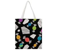 JTKBNVM Black Colorful Candy Canvas Tote Bag with Handles Reversible Reusable Grocery Bags Foldable Carry on Tote Purse Casual Everyday Shoulder Handbag for Shopping Work Beach Market
