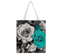 JTKBNVM Black Gray Rose Flowers Canvas Tote Bag with Handles Reversible Reusable Grocery Bags Foldable Carry on Tote Purse Casual Everyday Shoulder Handbag for Shopping Work Beach Market