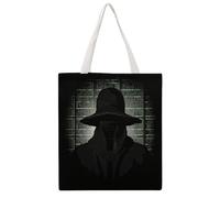 JTKBNVM Black Hat Dark Side Hacker Canvas Tote Bag with Handles Reversible Reusable Grocery Bags Foldable Carry on Tote Purse Casual Everyday Shoulder Handbag for Shopping Work Beach Market
