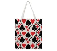 JTKBNVM Black Red Poker Canvas Tote Bag with Handles Reversible Reusable Grocery Bags Foldable Carry on Tote Purse Casual Everyday Shoulder Handbag for Shopping Work Beach Market