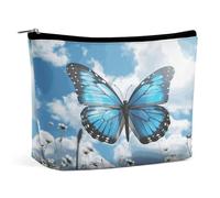 JTKBNVM Blue Butterfly And Clouds Makeup Bag for Women Waterproof Cosmetic Bag Portable Travel Toiletry Bag Storage Bag Large Makeup Pouch Handheld Makeup Bag for Work, style, One Size