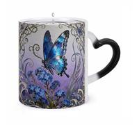 JTKBNVM Blue Morpho Myosotis Color Changing Coffee Mug 11oz Magic Ceramic Cup with Heat Sensitive Design Novelty Black to White Transformation Mug for Halloween Christmas Gifts Women Men