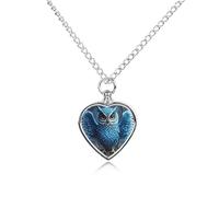 JTKBNVM Blue Owl Pet Cremation Jewelry for Ashes Waterproof Urn Necklace with Filling Kit Heart Pendant Ash Necklace Memorial Keepsake Jewelry Custom Sympathy Gift for Dog Cat Human Ashes