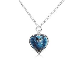 JTKBNVM Blue Owl Pet Cremation Jewelry for Ashes Waterproof Urn Necklace with Filling Kit Heart Pendant Ash Necklace Memorial Keepsake Jewelry Custom Sympathy Gift for Dog Cat Human Ashes