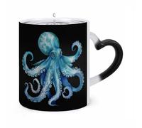JTKBNVM Blue Watercolor Octopus Color Changing Coffee Mug 11oz Magic Ceramic Cup with Heat Sensitive Design Novelty Black to White Transformation Mug for Halloween Christmas Gifts Women Men
