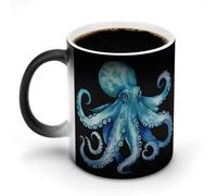 JTKBNVM Blue Watercolor Octopus Color Changing Coffee Mug 11oz Magic Ceramic Cup with Heat Sensitive Design Novelty Black to White Transformation Mug for Halloween Christmas Gifts Women Men