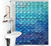 JTKBNVM Boho Farmhouse Shower Curtains for Bathroom Waterproof Blue Mermaid Fish Scale Bath Curtain with 12 Hooks 7 Grommets Washable Fabric Cloth Window & Door Curtain Bathtub Home Decor
