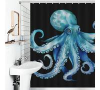 JTKBNVM Boho Farmhouse Shower Curtains for Bathroom Waterproof Blue Watercolor Octopus Bath Curtain with 12 Hooks 7 Grommets Washable Fabric Cloth Window & Door Curtain Bathtub Home Decor 66x72