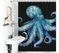 JTKBNVM Boho Farmhouse Shower Curtains for Bathroom Waterproof Blue Watercolor Octopus Bath Curtain with 12 Hooks 7 Grommets Washable Fabric Cloth Window & Door Curtain Bathtub Home Decor 55x72