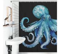 JTKBNVM Boho Farmhouse Shower Curtains for Bathroom Waterproof Blue Watercolor Octopus Bath Curtain with 12 Hooks 7 Grommets Washable Fabric Cloth Window & Door Curtain Bathtub Home Decor 72x72