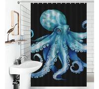 JTKBNVM Boho Farmhouse Shower Curtains for Bathroom Waterproof Blue Watercolor Octopus Bath Curtain with 12 Hooks 7 Grommets Washable Fabric Cloth Window & Door Curtain Bathtub Home Decor 48x72