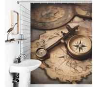 JTKBNVM Boho Farmhouse Shower Curtains for Bathroom Waterproof Compass and Old World Map Bath Curtain with 12 Hooks 7 Grommets Washable Fabric Cloth Window & Door Curtain Bathtub Home Decor 72x72