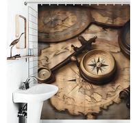 JTKBNVM Boho Farmhouse Shower Curtains for Bathroom Waterproof Compass and Old World Map Bath Curtain with 12 Hooks 7 Grommets Washable Fabric Cloth Window & Door Curtain Bathtub Home Decor 60x72