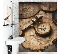 JTKBNVM Boho Farmhouse Shower Curtains for Bathroom Waterproof Compass and Old World Map Bath Curtain with 12 Hooks 7 Grommets Washable Fabric Cloth Window & Door Curtain Bathtub Home Decor 55x72
