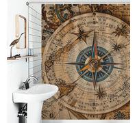 JTKBNVM Boho Farmhouse Shower Curtains for Bathroom Waterproof Compass and Old World Map Bath Curtain with 12 Hooks 7 Grommets Washable Fabric Cloth Window & Door Curtain Bathtub Home Decor