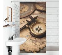 JTKBNVM Boho Farmhouse Shower Curtains for Bathroom Waterproof Compass and Old World Map Bath Curtain with 12 Hooks 7 Grommets Washable Fabric Cloth Window & Door Curtain Bathtub Home Decor 36x72