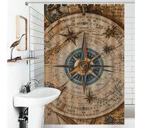 JTKBNVM Boho Farmhouse Shower Curtains for Bathroom Waterproof Compass and Old World Map Bath Curtain with 12 Hooks 7 Grommets Washable Fabric Cloth Window & Door Curtain Bathtub Home Decor