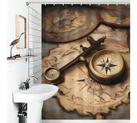 JTKBNVM Boho Farmhouse Shower Curtains for Bathroom Waterproof Compass and Old World Map Bath Curtain with 12 Hooks 7 Grommets Washable Fabric Cloth Window & Door Curtain Bathtub Home Decor 66x72