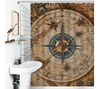 JTKBNVM Boho Farmhouse Shower Curtains for Bathroom Waterproof Compass and Old World Map Bath Curtain with 12 Hooks 7 Grommets Washable Fabric Cloth Window & Door Curtain Bathtub Home Decor