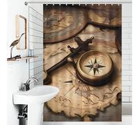 JTKBNVM Boho Farmhouse Shower Curtains for Bathroom Waterproof Compass and Old World Map Bath Curtain with 12 Hooks 7 Grommets Washable Fabric Cloth Window & Door Curtain Bathtub Home Decor 48x72