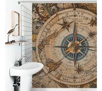 JTKBNVM Boho Farmhouse Shower Curtains for Bathroom Waterproof Compass and Old World Map Bath Curtain with 12 Hooks 7 Grommets Washable Fabric Cloth Window & Door Curtain Bathtub Home Decor