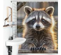 JTKBNVM Boho Farmhouse Shower Curtains for Bathroom Waterproof Cute Raccoon Bath Curtain with 12 Hooks 7 Grommets Washable Fabric Cloth Window & Door Curtain Bathtub Home Decor 60x72