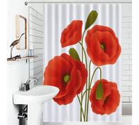 JTKBNVM Boho Farmhouse Shower Curtains for Bathroom Waterproof Poppy Flowers Bath Curtain with 12 Hooks 7 Grommets Washable Fabric Cloth Window & Door Curtain Bathtub Home Decor 48x72