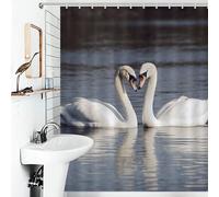 JTKBNVM Boho Farmhouse Shower Curtains for Bathroom Waterproof Romantic White Swan Bath Curtain with 12 Hooks 7 Grommets Washable Fabric Cloth Window & Door Curtain Bathtub Home Decor 60x72