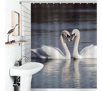 JTKBNVM Boho Farmhouse Shower Curtains for Bathroom Waterproof Romantic White Swan Bath Curtain with 12 Hooks 7 Grommets Washable Fabric Cloth Window & Door Curtain Bathtub Home Decor 66x72