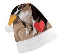 JTKBNVM Boston Terrier Dog Santa Hat Christmas Hats with Comfort Lining & Plush Brim Xmas Hat Cap for Holiday Festive Party Favors