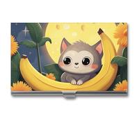 JTKBNVM Business Card Holder for Men Women Banana Cat Print Pocket Business Card Case Metal Business Card Wallet Name Card Holder Buckle Style Shut Aluminum, style, One Size