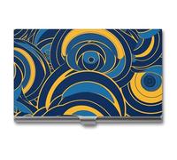 JTKBNVM Business Card Holder for Men Women Blue And Yellow Pattern Pocket Business Card Case Metal Business Card Wallet Name Card Holder Buckle Style Shut Aluminum, style, One Size