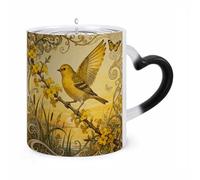 JTKBNVM Canary Jasmine Branch Color Changing Coffee Mug 11oz Magic Ceramic Cup with Heat Sensitive Design Novelty Black to White Transformation Mug for Halloween Christmas Gifts Women Men