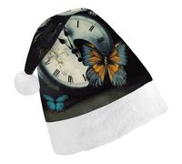 JTKBNVM Clock Butterfly Santa Hat Christmas Hats with Comfort Lining & Plush Brim Xmas Hat Cap for Holiday Festive Party Favors