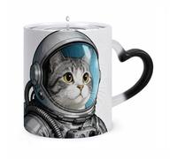 JTKBNVM Colored Astronaut Cat Color Changing Coffee Mug 11oz Magic Ceramic Cup with Heat Sensitive Design Novelty Black to White Transformation Mug for Halloween Christmas Gifts Women Men