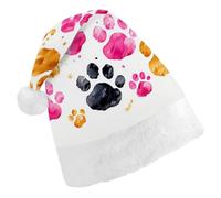 JTKBNVM Colorful Dog Paws Santa Hat Christmas Hats with Comfort Lining & Plush Brim Xmas Hat Cap for Holiday Festive Party Favors