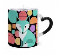 JTKBNVM Colorful Fox Art Color Changing Coffee Mug 11oz Magic Ceramic Cup with Heat Sensitive Design Novelty Black to White Transformation Mug for Halloween Christmas Gifts Women Men