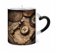 JTKBNVM Compass And Old World Map Color Changing Coffee Mug 11oz Magic Ceramic Cup with Heat Sensitive Design Novelty Black to White Transformation Mug for Halloween Christmas Gifts Women Men