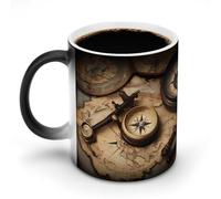 JTKBNVM Compass And Old World Map Color Changing Coffee Mug 11oz Magic Ceramic Cup with Heat Sensitive Design Novelty Black to White Transformation Mug for Halloween Christmas Gifts Women Men