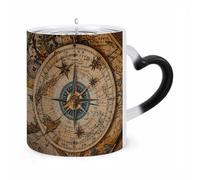 JTKBNVM Compass And Old World Map Color Changing Coffee Mug 11oz Magic Ceramic Cup with Heat Sensitive Design Novelty Black to White Transformation Mug for Halloween Christmas Gifts Women Men