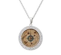 JTKBNVM Compass And Old World Map Diamond Necklaces for Women 20" Chain Couple Necklace Personalized Memorial Pendant Jewelry Keepsake Birthday Anniversary Valentines Day Gift for Girlfriend Mom, One