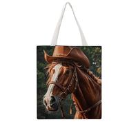 JTKBNVM Cowboy Ride Horse Canvas Tote Bag with Handles Reversible Reusable Grocery Bags Foldable Carry on Tote Purse Casual Everyday Shoulder Handbag for Shopping Work Beach Market