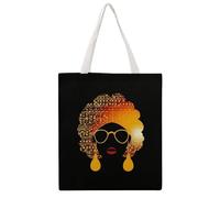 JTKBNVM Cute African Woman Canvas Tote Bag with Handles Reversible Reusable Grocery Bags Foldable Carry on Tote Purse Casual Everyday Shoulder Handbag for Shopping Work Beach Market