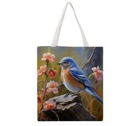 JTKBNVM Cute Bluebird Canvas Tote Bag with Handles Reversible Reusable Grocery Bags Foldable Carry on Tote Purse Casual Everyday Shoulder Handbag for Shopping Work Beach Market