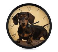 JTKBNVM Cute Dachshund Wall Clocks Battery Operated 10 Inch Round Digital Silent Wall Clock Non-Ticking Easy to Read Clocks for Living Room Bathroom Kitchen Classroom Bedroom Office-Black