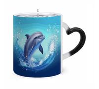 JTKBNVM Cute Dolphin Color Changing Coffee Mug 11oz Magic Ceramic Cup with Heat Sensitive Design Novelty Black to White Transformation Mug for Halloween Christmas Gifts Women Men