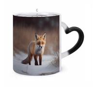 JTKBNVM Cute Fox Color Changing Coffee Mug 11oz Magic Ceramic Cup with Heat Sensitive Design Novelty Black to White Transformation Mug for Halloween Christmas Gifts Women Men