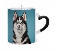 JTKBNVM Cute Husky Color Changing Coffee Mug 11oz Magic Ceramic Cup with Heat Sensitive Design Novelty Black to White Transformation Mug for Halloween Christmas Gifts Women Men